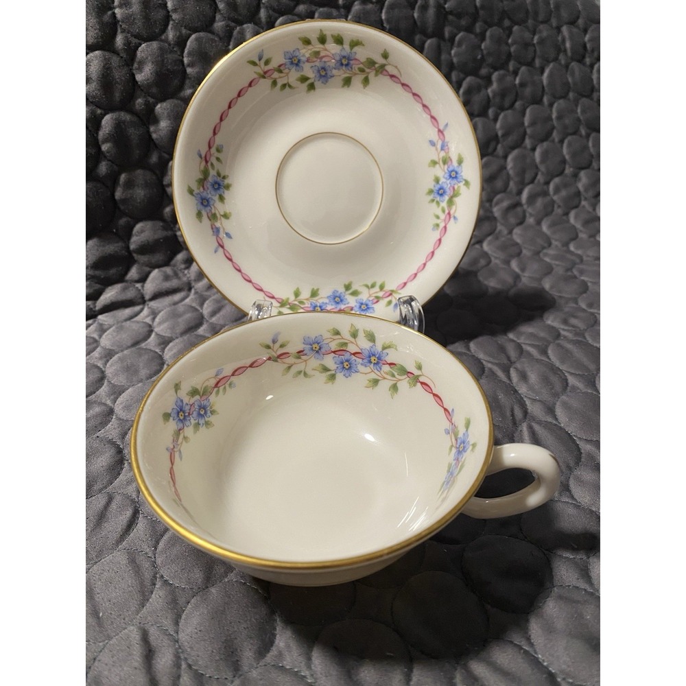 VNTG 1942-55 Lenox Belvidere Cup & Saucer Set Coffee/tea Flowers USA Porcelain